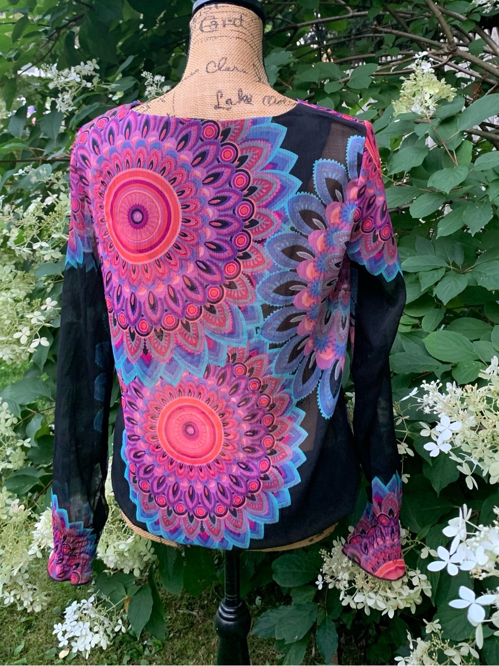 DESIGUAL Grecia ladies colorful sheer Vintage poly blouse size large  NWT - Picture 2 of 12